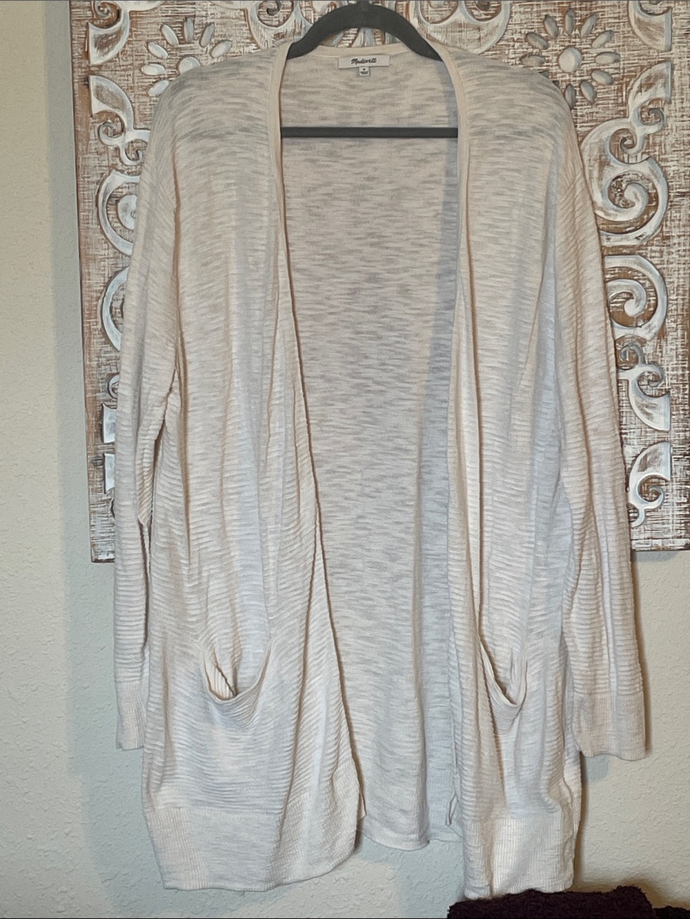 Madewell Cream Open-Front Pocket Cardigan